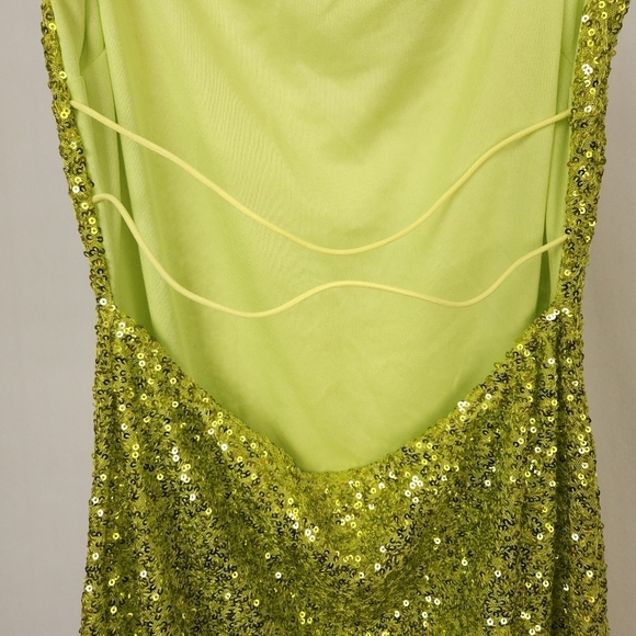 Boutique Women's Chartreuse Green Sequinef Mini Slip Dress Size L - Picture 5 of 8